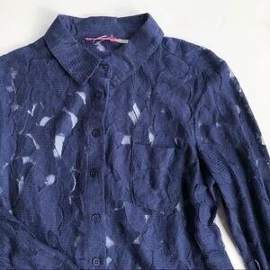 Isaac Mizrahi New York Navy Lace Button-Down Top US 2